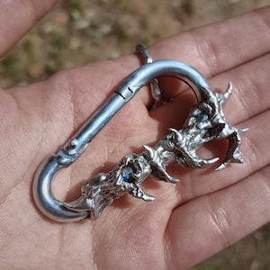 Spiky cybersigilism inspired custom carabiner with a crystal detail, y2k grunge alt edgy jewelry