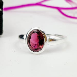 Natural Pink Tourmaline 925 Sterling Silver Oval Solitaire Ring Handmade Polished Minimalist Gift