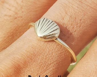 Handmade Gold Plated Shell Ring, 925 Silver Sterling Ring, Woman's Accessories, Split Band..