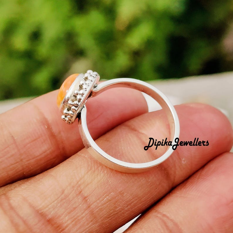 Natural Orange Spiny Oyster Ring, 925 Silver Ring, Handmade Designer Jewelry, Gifts For Her image 6