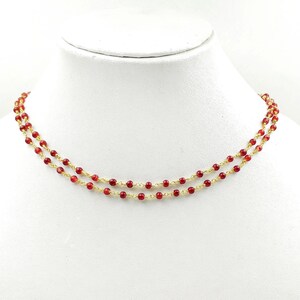 Dyed Ruby Double Layer Necklace 925 Sterling Silver Gold Plated Dainty July Birthstone
