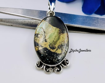 Natural Oval Black Jack Pendant, 925 Sterling Silver Pendant, Gifts For Her...