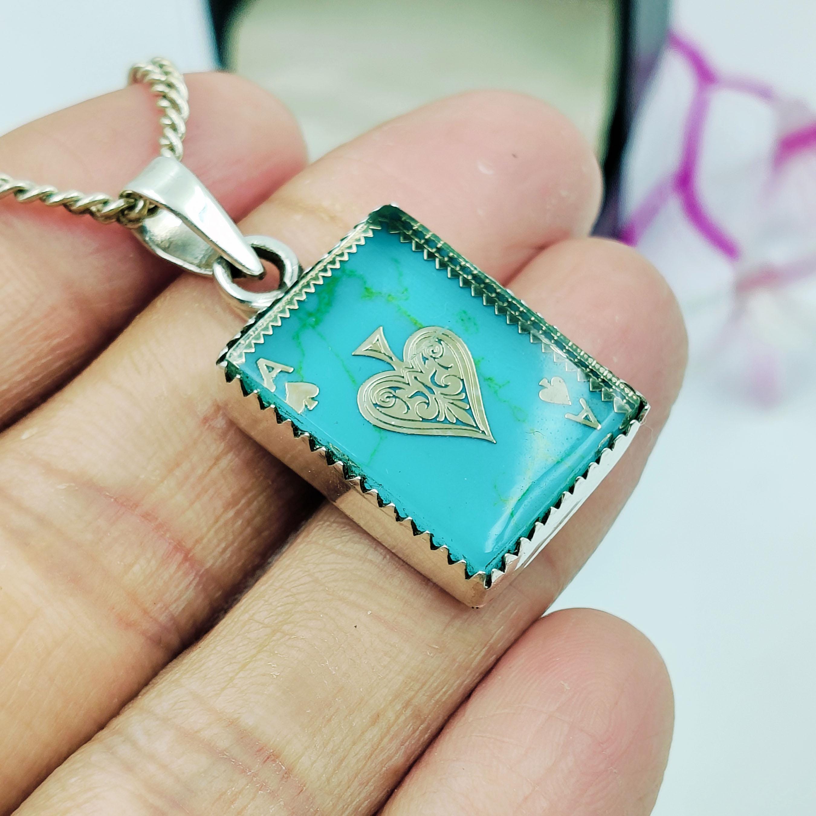 Turquoise Ace Spades Pendant 925 Sterling Silver Handcrafted