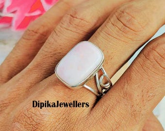 Anillo de plata de ley con ópalo rosa hecho a mano: delicada banda de piedras preciosas