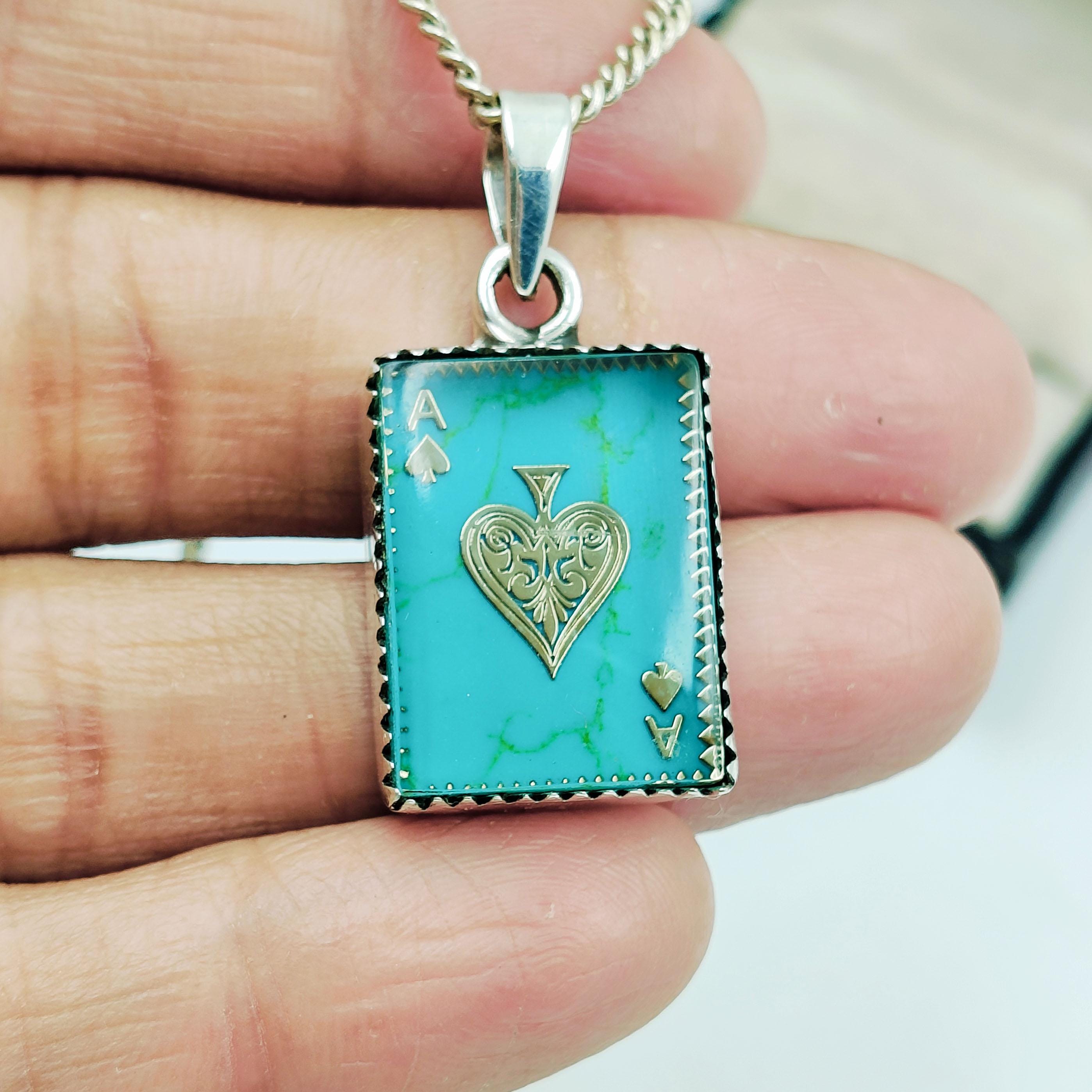 Turquoise Ace Spades Pendant 925 Sterling Silver Handcrafted