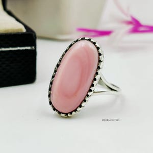 Naturlig oval rosa snäckskal 925 sterlingsilverring handgjord hantverksgåva