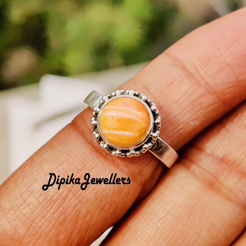 Natural Orange Spiny Oyster Ring, 925 Silver Ring, Handmade Designer Jewelry, Gifts For Her image 4