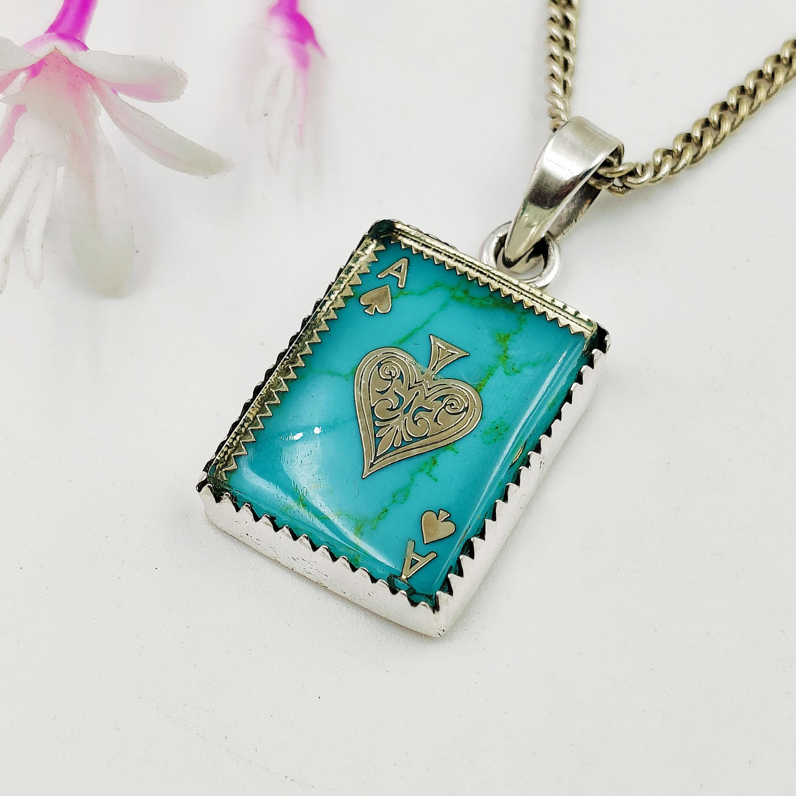 Turquoise Ace Spades Pendant 925 Sterling Silver Handcrafted