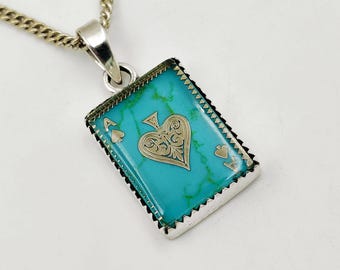 Turquoise Ace Spades Pendant 925 Sterling Silver Handcrafted