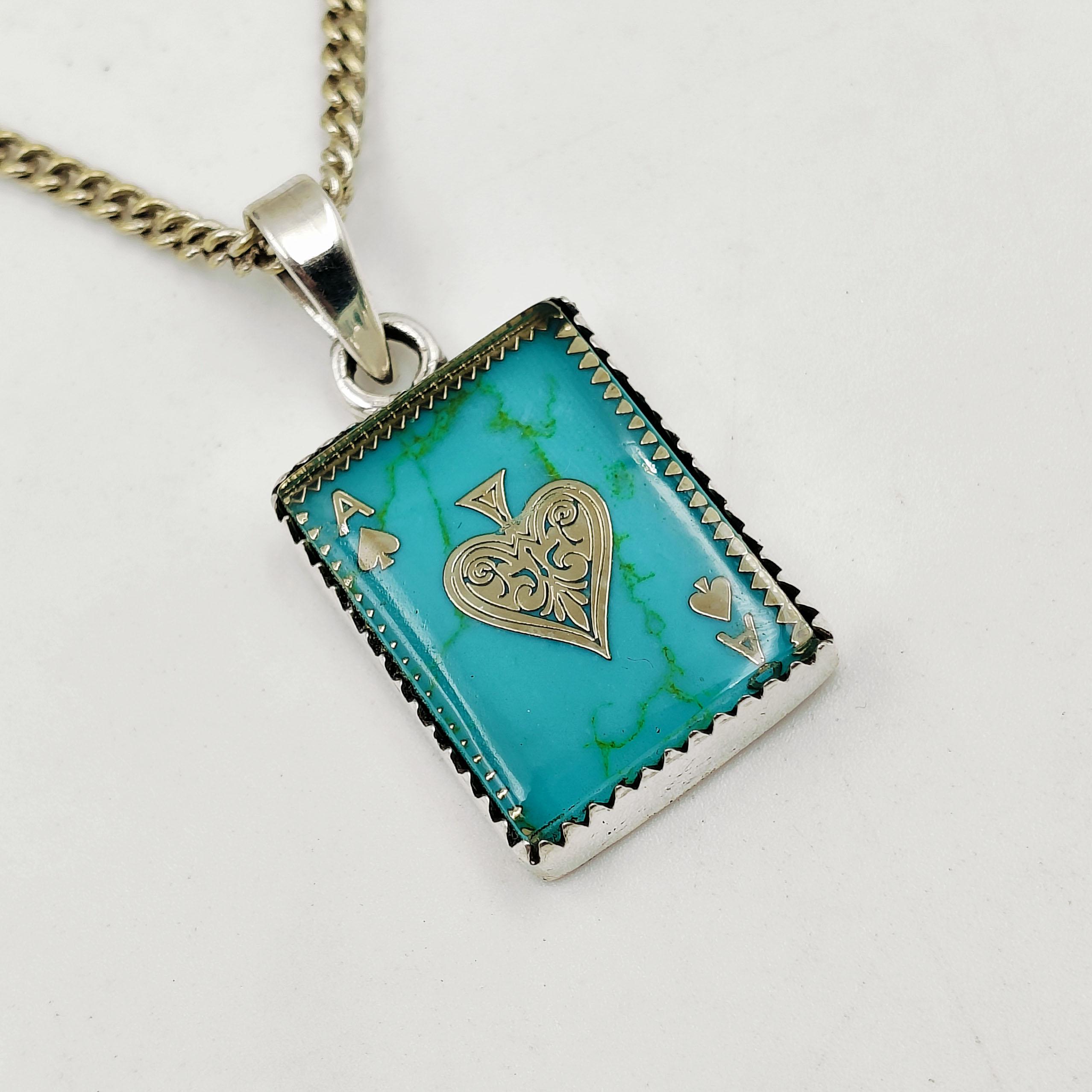 Turquoise Ace Spades Pendant 925 Sterling Silver Handcrafted