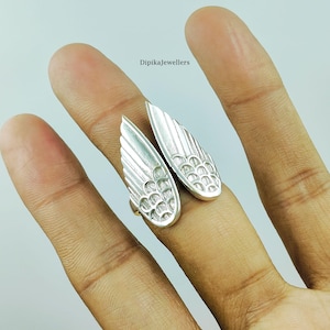 925 Sterling Silver Angel Wings Adjustable Unique Handmade Spiritual Gift For Her Ring