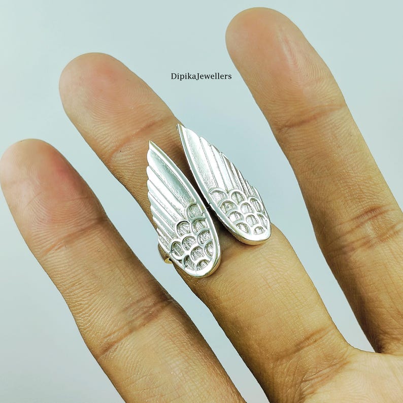 925 Sterling Silver Angel Wings Adjustable Unique Handmade Spiritual Gift For Her Ring
