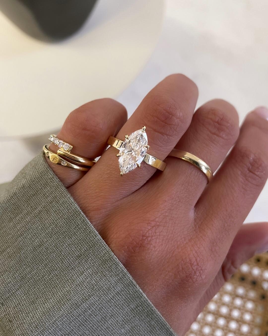 Marquise Cut Solitaire Ring | Lab Grown Diamond | 14K Gold - Etsy