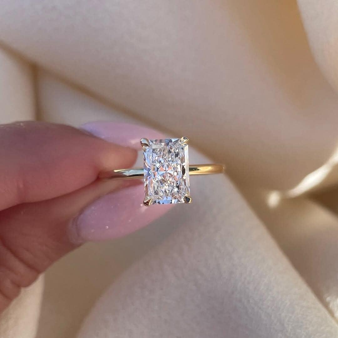 Radiant Cut Solitaire Ring | Lab Grown Diamond | 14K Yellow Gold - Etsy