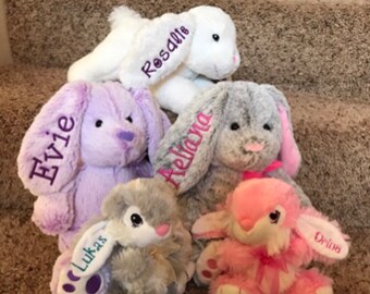 Snuggly, Plush, Customizable, Holiday,  Embroidered Bunnies, Birthday, Easter, Baby Gift, Soft Bunny with Name on the Ear, Mother's Day