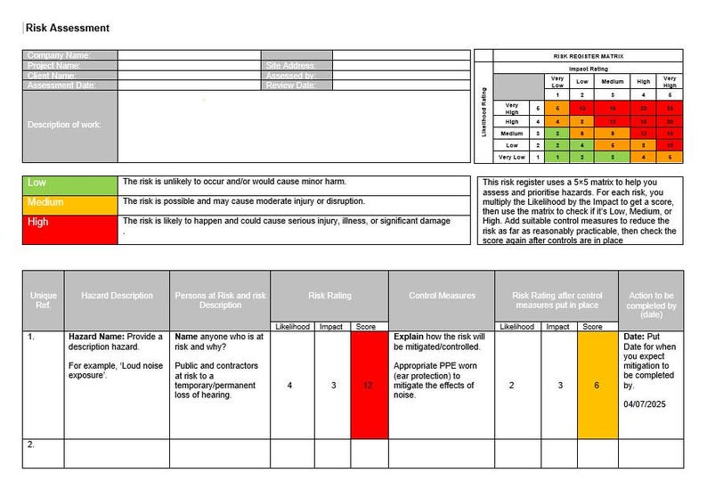 Blank Risk Assessment Template, MS Word and Excel, Fully Editable. - Etsy
