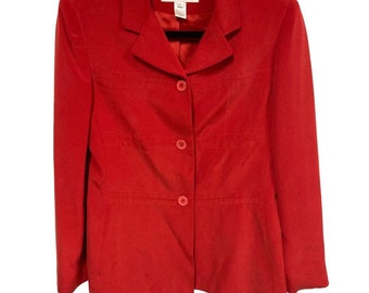 Jones New York Women's Red Silk Blazer, Size 8 Petite, Classic Tailored Business