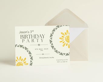 Aztec Birthday Party Invitation | Tribal Boho Kids Invite | Editable Invitation Template | Safari | Digital Download