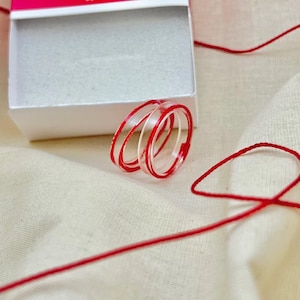 Set of 2 Rings Akai Ito Red String of Fate Handmade Resin Couple Rings Matching Soulmate Rings Japanese Legend Jewelry with Gift Box