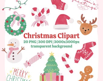 Cute Christmas Clipart Bundle, 20 PNGs Whimsical Holiday Illustrations for Crafting