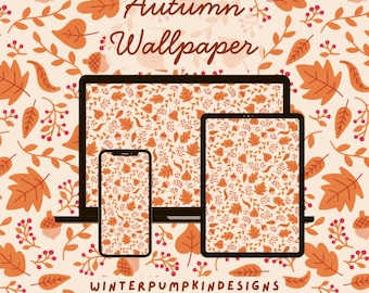 Autumn Leaves Wallpaper Set for Phone Tablet and Desktop or Laptop | Orange Autumnal Pattern Wallpapers | Fall Aesthetic Phone Background