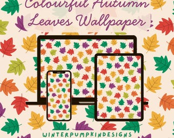 Colourful Autumn Leaves Wallpaper, Hand-Drawn Fall Backgrounds, Digital Download