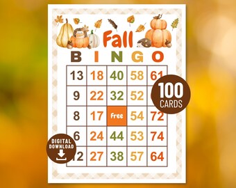 Fall Bingo, 100 Cards Thanksgiving Printable Bingo Game, Digital Download, Autumn Party Game | B0005 - Digital file only