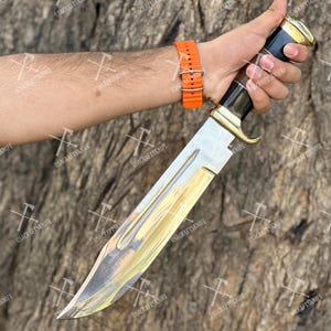 18in Custom HandMade D2 Steel Hunting Mirror Polish Crocodile Dundee Bowie Knife & Leather Sheath | Best Christmas Gift