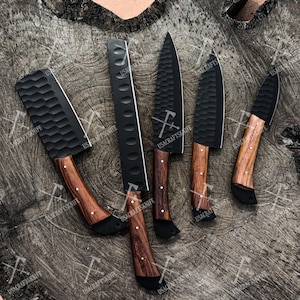 Handmade Carbon Steel Chef Knife Set: Rosewood Handle, Kitchen Knives
