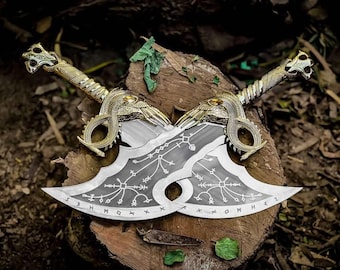 Replica di God of War Blades of Chaos: spada di Kratos in metallo dorato con targa da parete, ideale anche come decorazione da parete