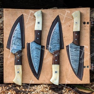 Handmade Damascus Steak Knife Set of 4 BBQ Knife Kitchen Knives Gift for Father Anniversary Gift Camping Knife Gift for Him Groomsmen gift