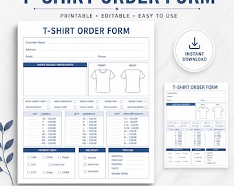 T-Shirt Order Form Printable | Custom Shirt Order Sheet (PDF Download)