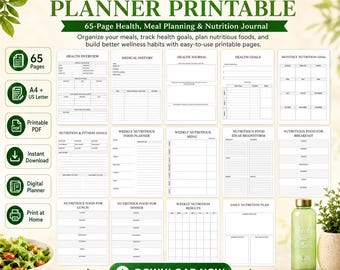 Nutrition Planner Printable | Health & Wellness Journal (A4, US Letter)