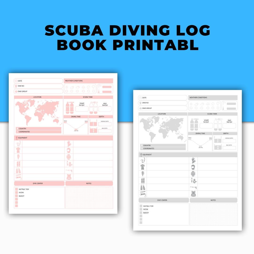 Scuba Diving Log Book Printable | Dive Log Sheet Template | Diving ...
