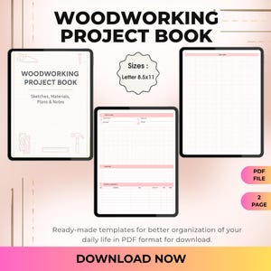 Woodworking Project Planner | Printable PDF | Sketches, Materials & Notes | 8.5x11 in Book for Wood Projects