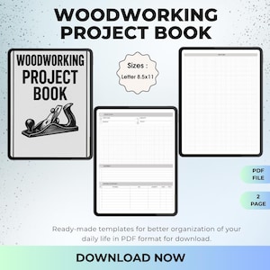Planificador de proyectos de carpintería / PDF imprimible / Bocetos, materiales y notas / Libro de 8,5 x 11 pulgadas para proyectos de madera