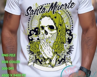 Santa Muerte-schedel, png, gotisch tattoo T-shirtontwerp, donkere afbeelding (digitale download)