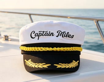 Gorra de capitán personalizada con nombre bordado a medida, regalo náutico para yate, ideal para padrinos de boda.