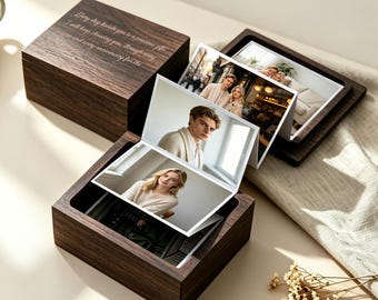 Caja de fotos de madera personalizada, regalo de aniversario para ella, álbum de fotos extraíble, marco de fotos personalizado para colección de recuerdos, regalo para él