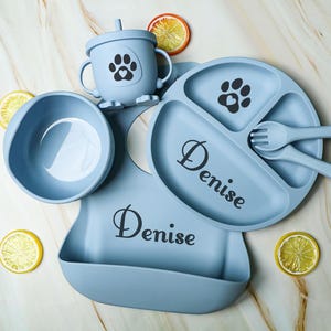 Personalized Silicone Baby Weaning Set,Cartoon Weaning Set for Toddler Baby Kids,Feeding Set with Name,Eco-Friendly,Baby Shower Gift