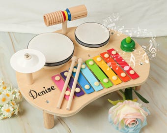Juguete de tambor musical de xilófono personalizado, juguete de tambor de xilófono para niños de 3 a 12 años, juego de tambores de madera para niños, juguete sensorial de educación temprana para bebés
