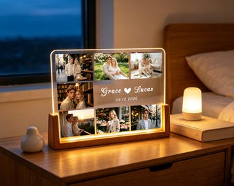Lámpara LED con collage de fotos personalizado, luz nocturna personalizada para parejas, regalo de aniversario para ella.