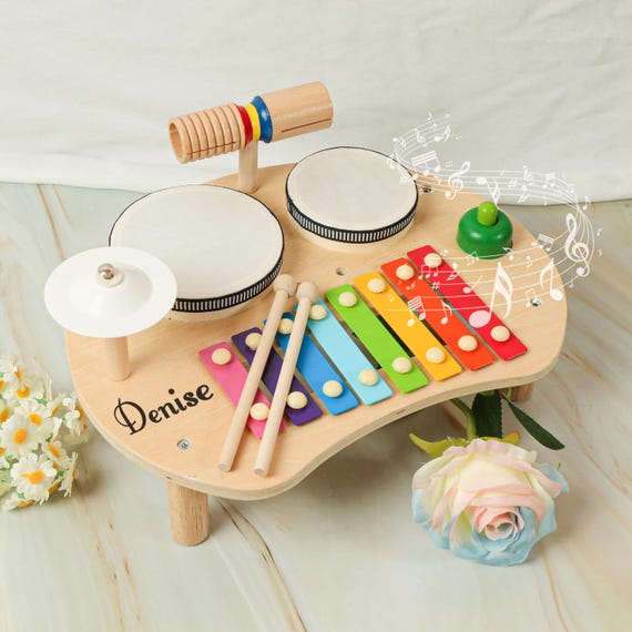 Personalized Custom Xylophone Music Drum Toy, Xylophone Drum Toy For Ages 3-12，Children's Wooden Drum Set, Baby Early Education Sensory Toy