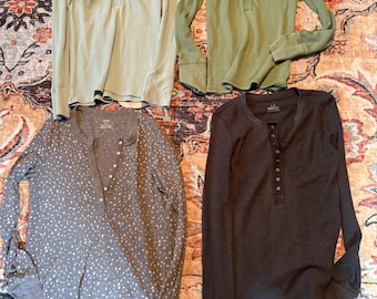 Aerie long-sleeve waffle knit Henley tops (four)