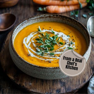 Roasted Carrot Ginger Soup Thanksgiving Recipe Digital Download PDF Instant Cozy Holiday Appetizer or Dinner Idea Printable Soup Recipe PDF