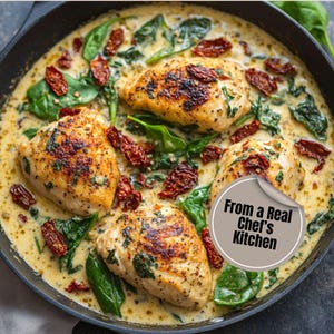 Easy Best Creamy Tuscan Garlic Chicken Recipe PDF Printable Download Dinner Idea with Spinach and Sun-Dried Tomatoes Instant Digital Recipe