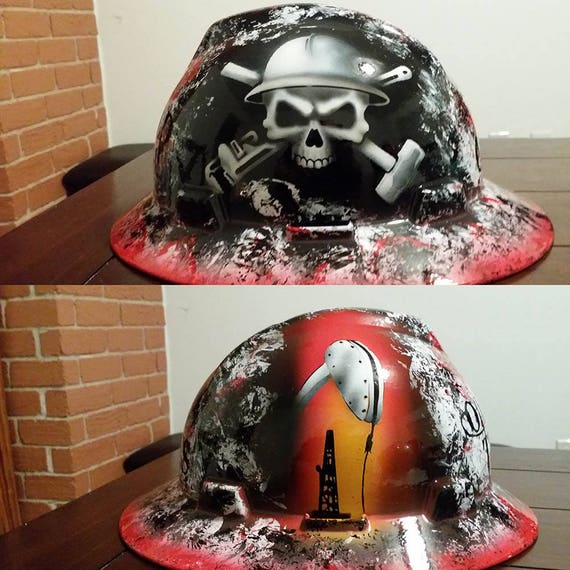 Skull and tools custom painted hard hat. Finished in 2k Etsy
