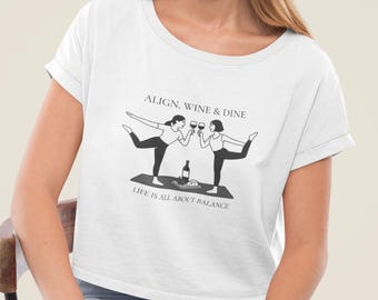 Align, Wine & Dine, Black and White Crop Tee – Pilates Yoga Shirt (Aus/NZ Only)