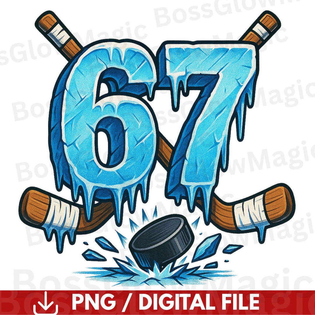 Hockey 67 Drip PNG | Ice Frozen Number With Sticks & Puck Clipart | Gen ...