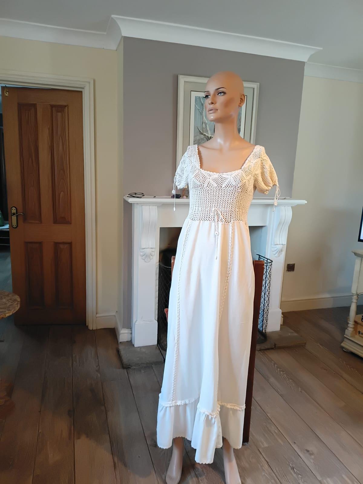 knee length dresses for ladies The Rhiannon" 1970s Hand Embrodiered Cheese Cloth Goddess Maxi Dress   Honeywood